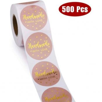 Rollo de Etiquetas de Sello Redondo en Papel de Aluminio Dorado - 500 Piezas
