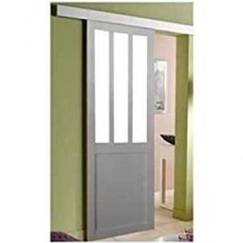 Puerta corredera de taller revestida en blanco, 93 cm ancho, con carril de aluminio y 2 carcasas instaladas