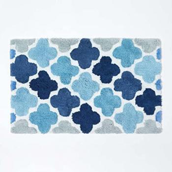 Homescapes Blue and Grey Cotton Bath Mat