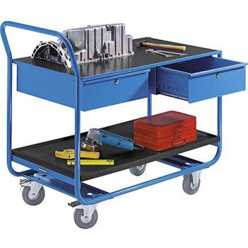 Eurokraft Pro Cărucior cu banc de lucru, dublu nivel, sertare duble, pneumatice cauciuc complet anti-urme