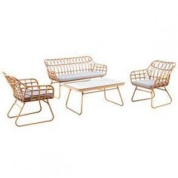 Conjunto de jardín Bali 1 sofá + 1 mesa + 2 sillones de ratán natural/gris