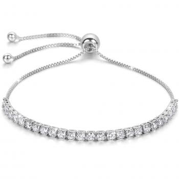 J.Fée Sterling Silver-Tone Adjustable Bangle with CZ and Diamonds