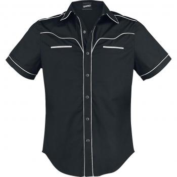 Camicia Maniche Corte Rockabilly Banned Alternative - Bordo Semplice - S a 5XL - Uomo - Nero/Bianco