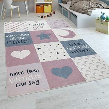 Morbido Tappeto Luna e Rosa per la Stanza dei Bambini – 180x280 cm