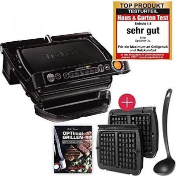 OptiGrill+ Plus XA7238 mit abnehmbaren Aluguss‑Platten, Waffelplatten und Schöpkelle