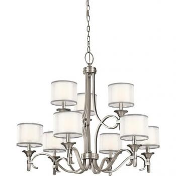 Elstead Lighting, Lacey Kronleuchter E14 9-fach Antikes Zinn Weiss-organza