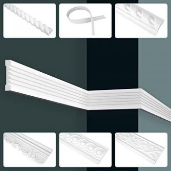 Hexim Stuckleiste CR779, 2 Meter / 1 Leiste, Stuckleisten Wand flach, PU Hartschaum & Flexibel - 2m Wandleisten modern glatt