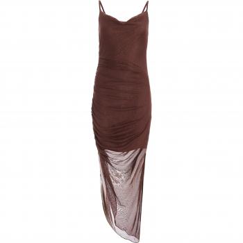 Brown Glitter Mesh Midaxi Dress for Petites