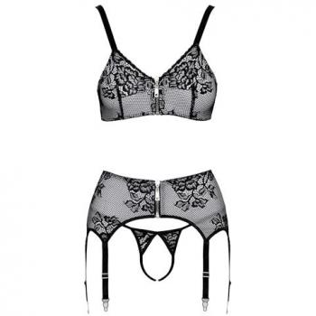 Soft-BH mit Spitzenüberzug – Cottelli LINGERIE 3‑teiliges Straps-Set M