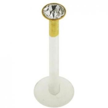 Piercing labret BioFlex or 14 carats tête ronde zircone 2 mm