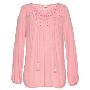 Crepebluse LASCANA Gr. 44, lila (mauve) Damen Blusen mit Lochstickerei