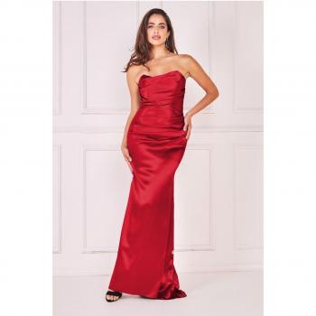 Satin Bandeau Maxi Dress in Red by Goddiva