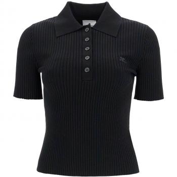 Courrèges XS Black Ribbed Polo Top