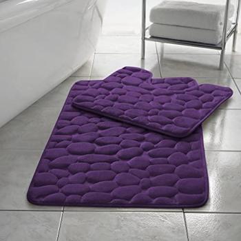 HomeSpace Direct Memory Foam Pebbles Bathroom Mat Duo – Plum