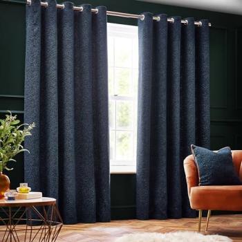 Paoletti Chenille Room Darkening Eye Curtains Navy