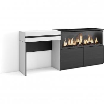 Tocador Blanco con Cajón y Chimenea Eléctrica, 177x35x75 cm
