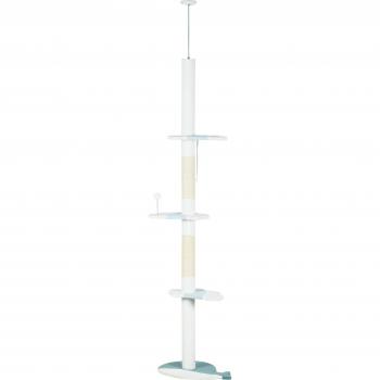 Torre Rascador PawHut para Gatos de Suelo a Techo de 225-255 cm con 3 Plataformas de Ola y 1 Bola Blanco