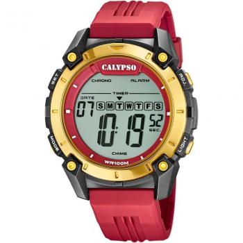 Reloj Calypso Digital Hombre K5814/3 Correa de Caucho Granate