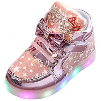 Yannerr Chica Chico luminoso colorido ligeros deporte Running llevó antideslizante zapatos engrosamiento y algodón botas (Rosa, 25)
