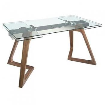 Angel Cerda Mesa comedor extensible rectangular cristal templado y nogal