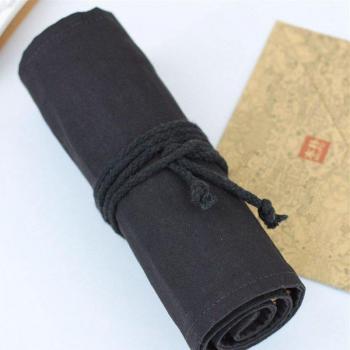 Large Capacity Black Canvas Cotton Paint Brush and Color Pencil Bag for School Art Supplies