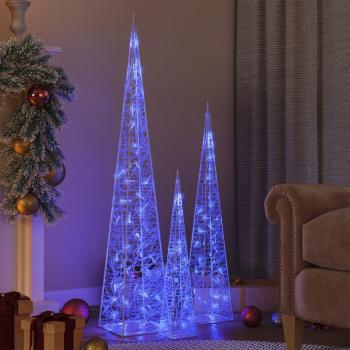 VIDAXL Set Di Coni Di Luce A Led Decorativi Acrilici Blu 60/90/120 Cm