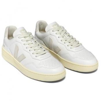 Zapatilla Veja V‑90 O.T. Blanco con Detalles de Cuero