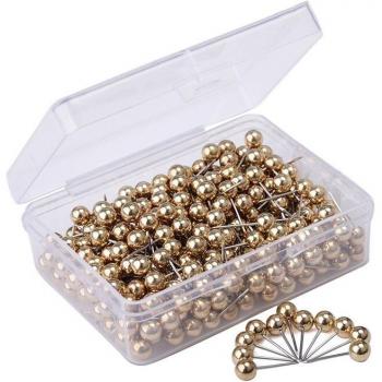 Gold Push Pins, 1/5 Inch Round Plastic Head, Steel Point, 400 PCS
