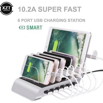 Estación de carga rápida QC4.0, 6 puertos USB