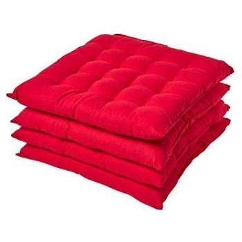 Red Seat Pad with Button Straps 100% Cotton 40 x 40 cm, Set of 4