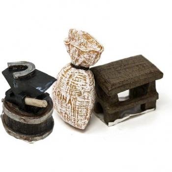 Mm_unverified_brand - Miniature per Presepi: Tavolo, Incudine, Sacco di Farina 3 Pezzi