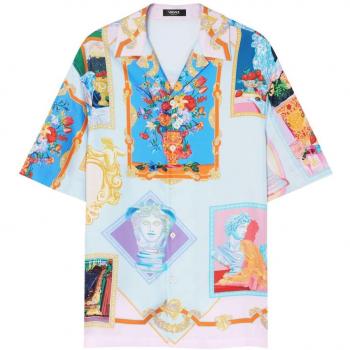 Versace Gnawed Blue Short Sleeve Silk Shirt – Men's L