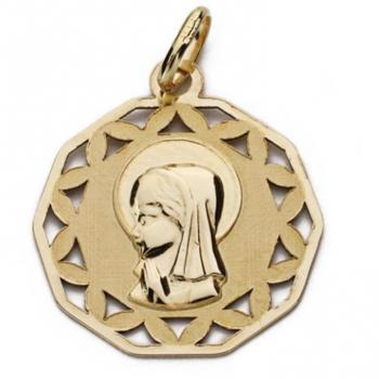 Virgen Niña de la Inmaculada Romero – Medalla Oro 9K, Forma Decágono 17 mm