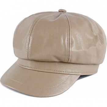 Retro Octagonal Faux Leather Newsboy Cap for Women