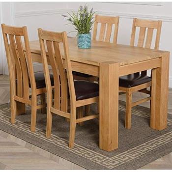 Mid‑Century Oak Dining Ensemble – Kuba 150 x 85 cm Table + 4 Brown Princeton Seats