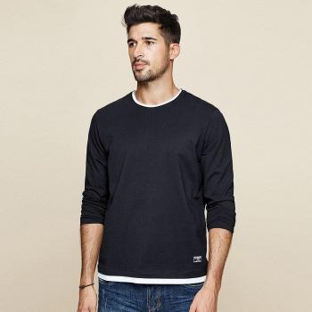 Camiseta Manga Larga KUEGOU Otoño Azul 100% Algodón
