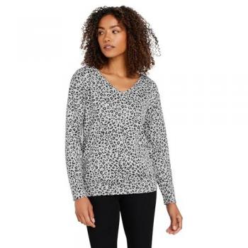 M & Co Haut Léopard Gris, col en V, manches longues