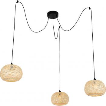 Qazqa Lámpara Colgante Oriental Exterior en Bambú con Acero Redondo, 3 Luces IP44 – Ideal para LED 40W