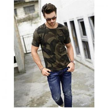 Camiseta Hombre Algodón Verano Slim Green
