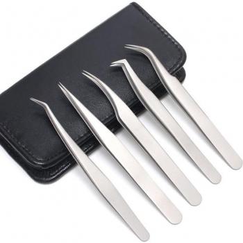 5Pcs Stainless Steel Precision Tweezers for Eyelash and Jewelry