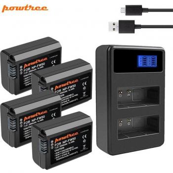 Powtree 2000mAh NP-FW50 Battery and Dual USB Charger for Sony NEX-5N