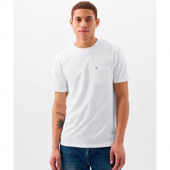 T-Shirt Uomo Regular Fit in Cotone Bianco con Tasca e Patch Logo