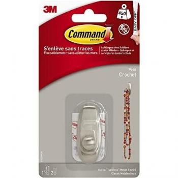 Crochet 3M Command Time Nickel Brossé avec 2 Languettes, 450 g