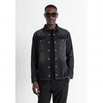 Camisa De Hombre Regular Fit En Denim Negro Efecto Lavado De Antony Morato