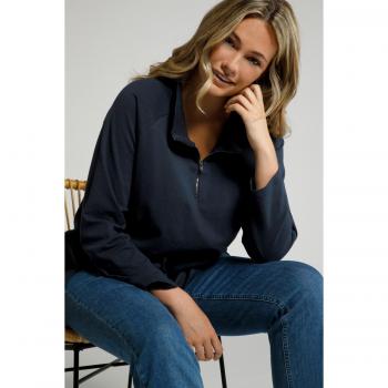 Felpa Donna Plus Size in Cotone Biologico Strutturato con Collo Alto, Blu, Taglia 52/54