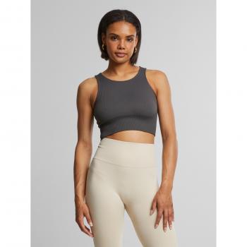 Rippeliges, nahtloses Crop Top von AIMN – Hellgrau XS