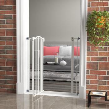 Pawhut Adjustable Metal Pet Gate Safety Barrier w/ Auto-Close Door 94H x 74-94Wcm