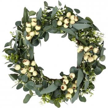 Couronne de porte d'entrée en eucalyptus vert de 20 pouces