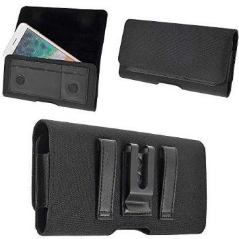 DFV mobile - Nuevo Diseño Funda Cinturón Clip Metálico Horizontal Textil y Piel con Tarjetero para Realme C15 (2020) - Negra