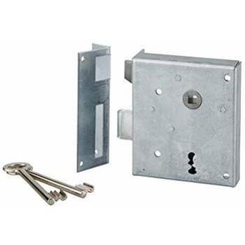 Serrure applique Alsace Thirard à clé à fouillot pour porte intérieure, gauche poussant, carré 8mm, axe 60mm, 110x70mm, 2 clés